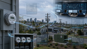 Smart meters transmitting distribution network data to a grid monitoring center